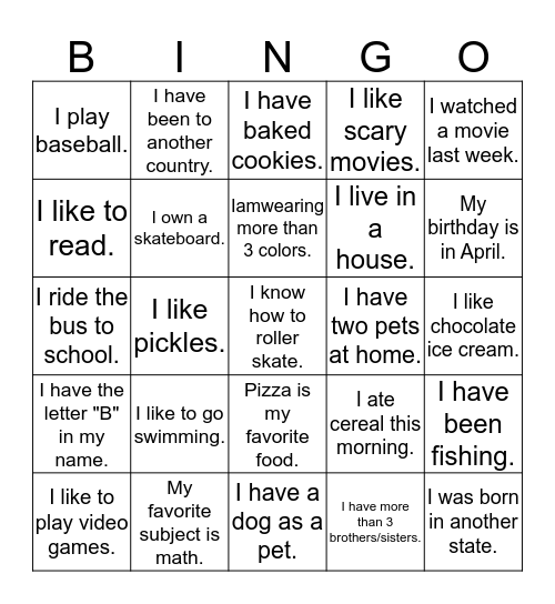 Friendship BINGO Card