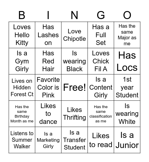 "Find Someone Who..." BINGO! Bingo Card