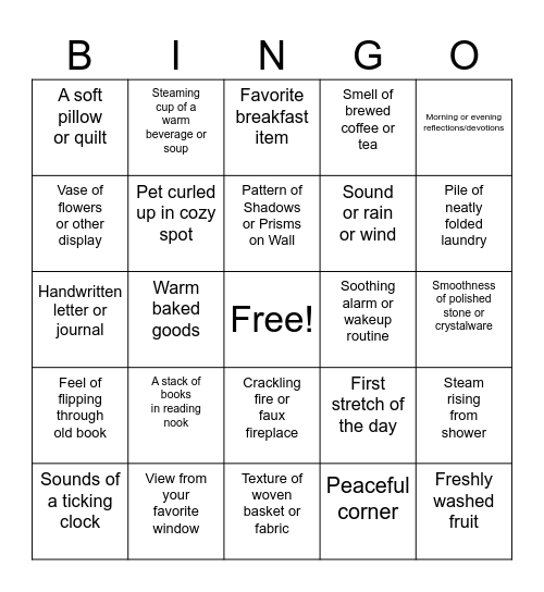 Comforts of Home #1 - #100daysofglimmers Bingo Card