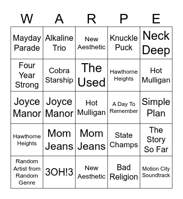 Warped 24 Bingo Card