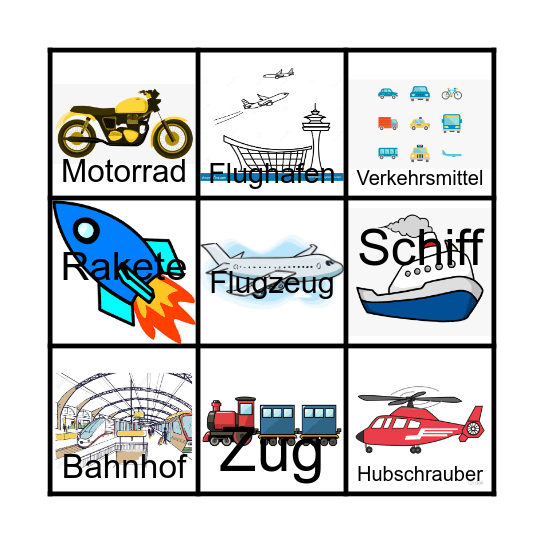 Verkehrsmittel Bingo Card