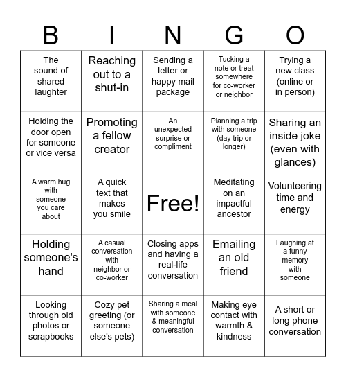 Connection Sparks #2 - #100daysofglimmers Bingo Card