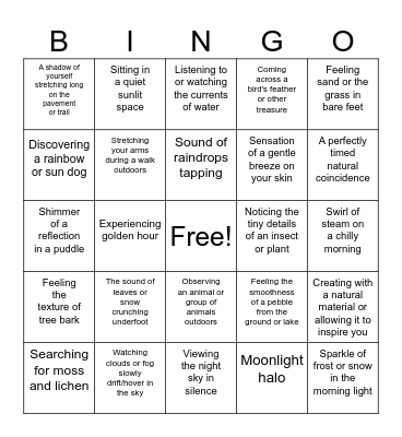 Nature Glimmers #3 - #100daysofglimmers Bingo Card