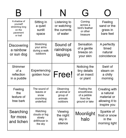 Nature Glimmers #3 - #100daysofglimmers Bingo Card