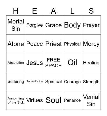Sacrements of Healing Bingo Card