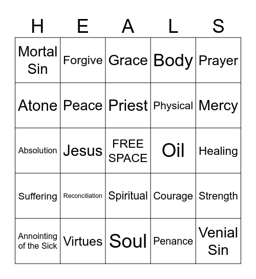 Sacrements of Healing Bingo Card