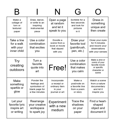 Creative Glimmers #4 - #100daysofglimmers Bingo Card