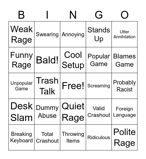 Rage Bingo Card