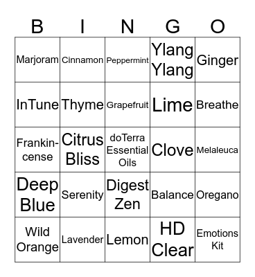 Essential Oils Bingo Card