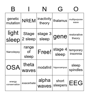 Sleep Bingo! Bingo Card