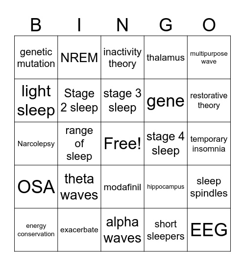 Sleep Bingo! Bingo Card