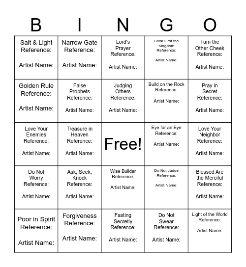 Kingdom Living Bingo Card