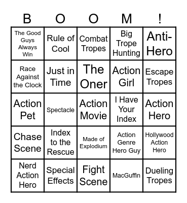 Crappy Action Movie Bingo Card