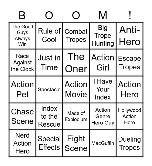 Crappy Action Movie Bingo Card