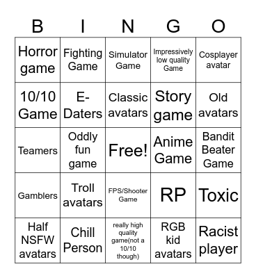 Roblox Bingo card Bingo Card