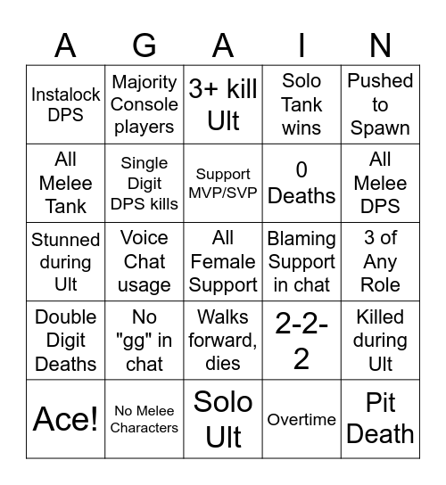 Marvel Rivals Bingo Card