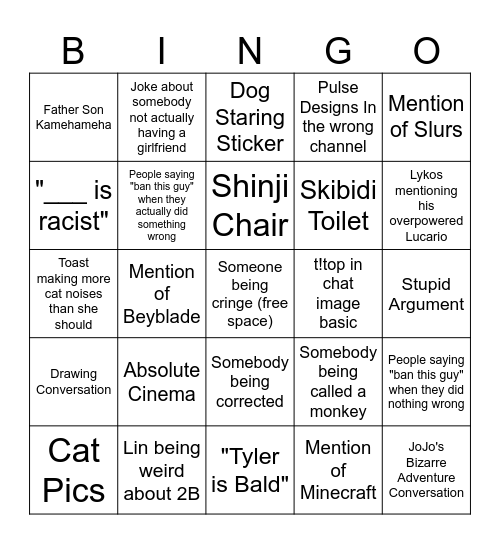 Suggyiem's Server Bingo Card