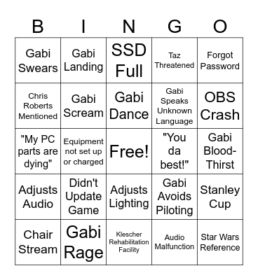 Gabi Stream Bingo Card