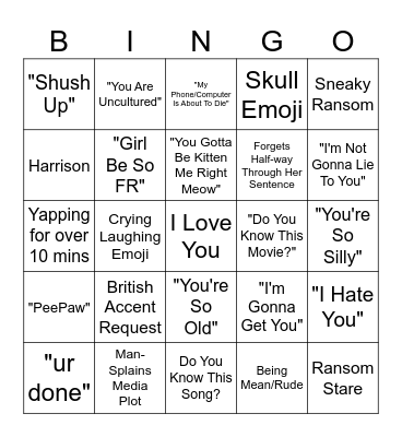Crista Bingo Card