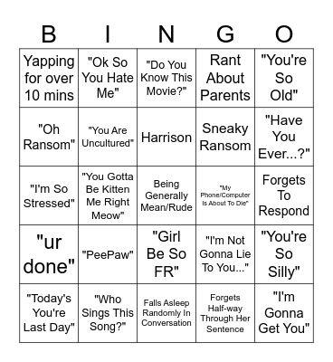 Crista Bingo Card