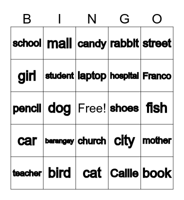 NOUN Bingo Card