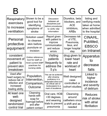 Evidence based practice Bingo Card