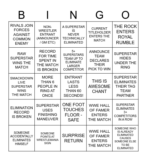 ROYAL RUMBLE 2025 Bingo Card