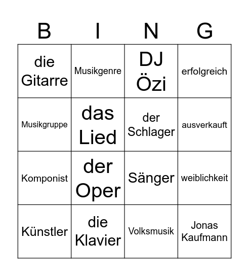 Musik Bingo Card