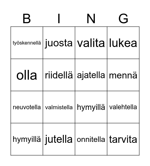e-verbit imperfektissä Bingo Card