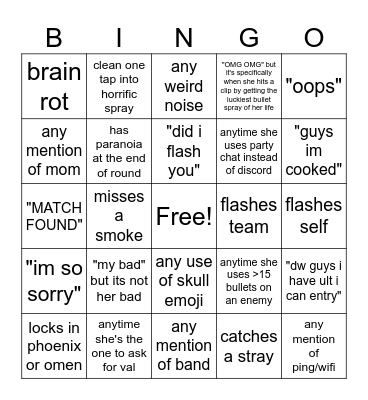 zoe bingo Card