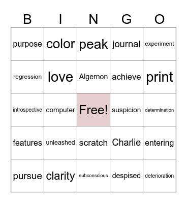 Flowers for Algernon Bingo Card