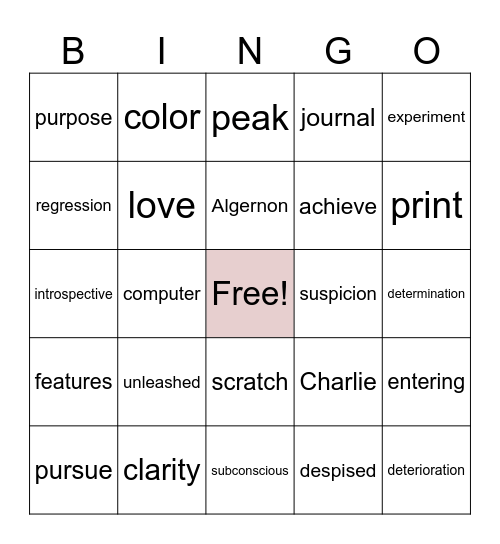 Flowers for Algernon Bingo Card