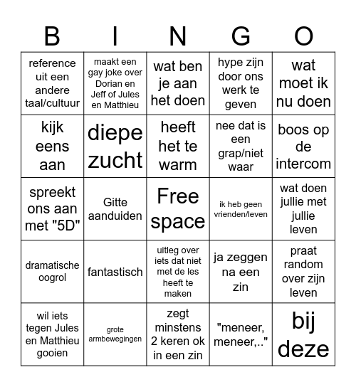 Debois bingo Card