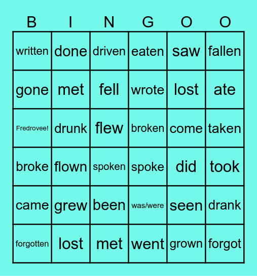 Irregular verbs Bingo Card