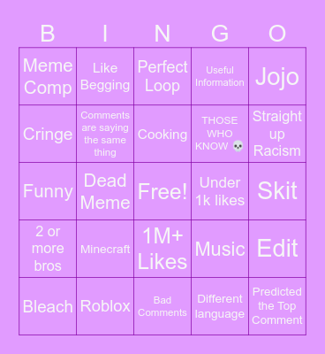 Youtube Shorts Bingo 3: Nocturne Bingo Card