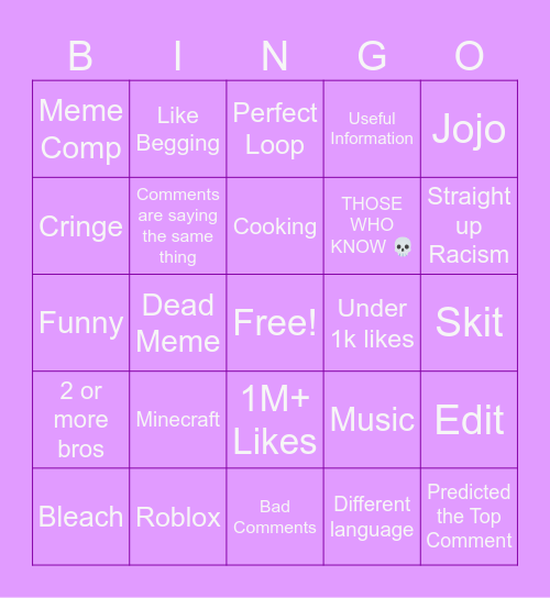 Youtube Shorts Bingo 3: Nocturne Bingo Card