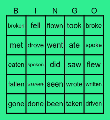 Irregular verbs bingo Card
