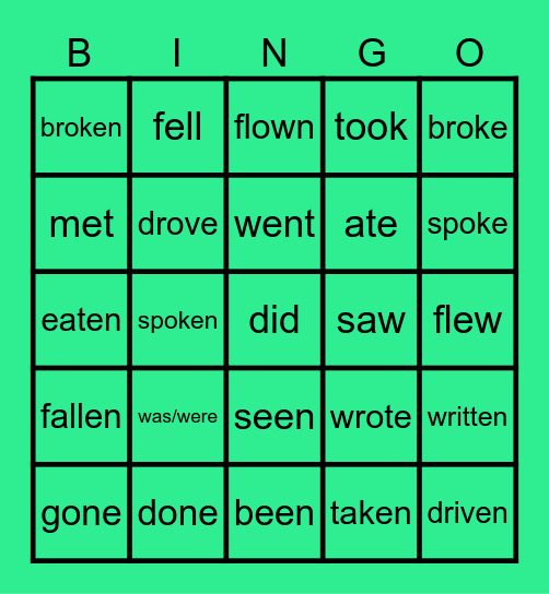 Irregular verbs bingo Card