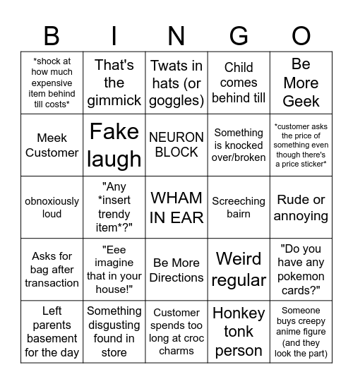 SHOP Bingo Card