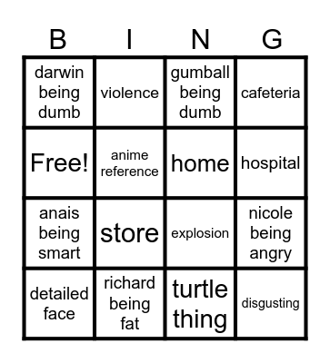 Gumball Bingo Card