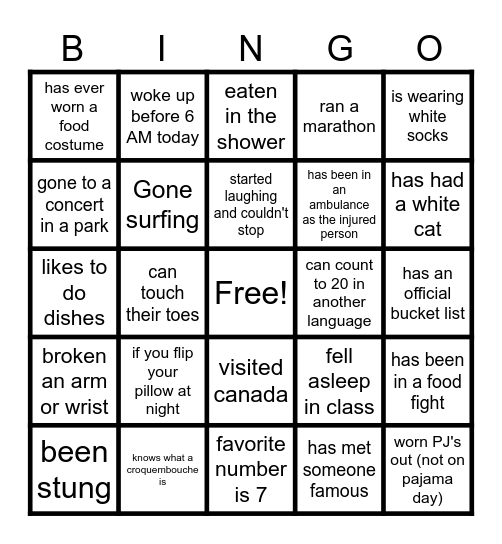 Have you ever Bingo Card