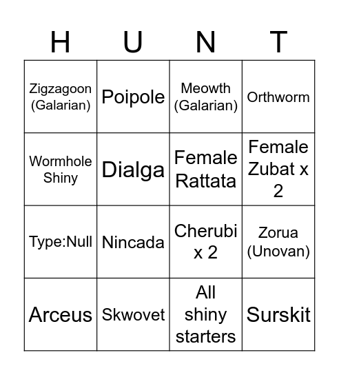 Shiny Hunts 2025 Bingo Card