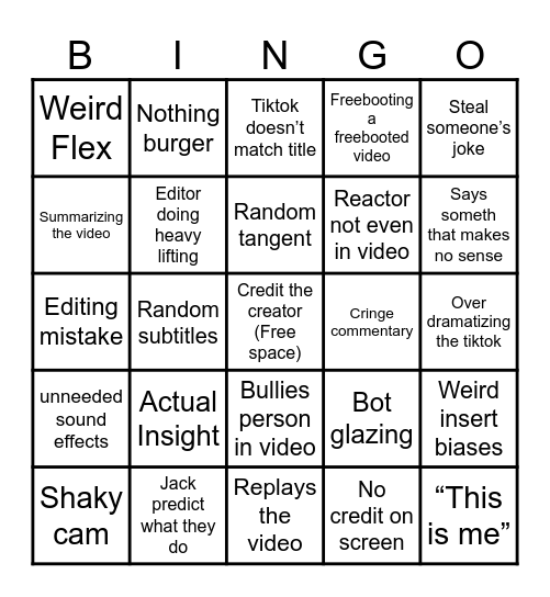 Jacksfilm Bingo Card