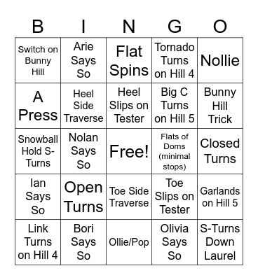 Wild Things Bingo Card