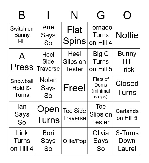 Wild Things Bingo Card