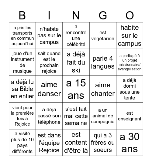 Trouvez quelqu'un qui... Bingo Card