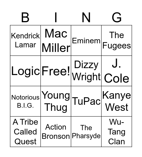 Can You Rap? Bingo Card