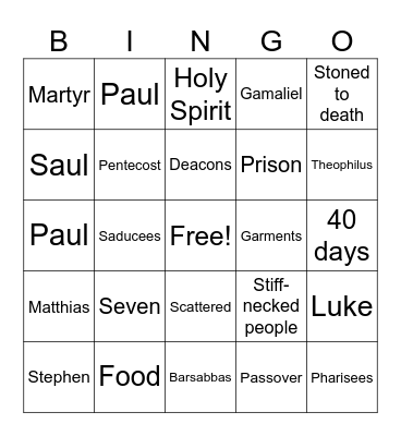 Acts - Stephen Bingo Card