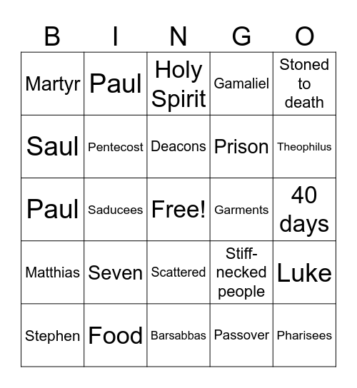 Acts - Stephen Bingo Card