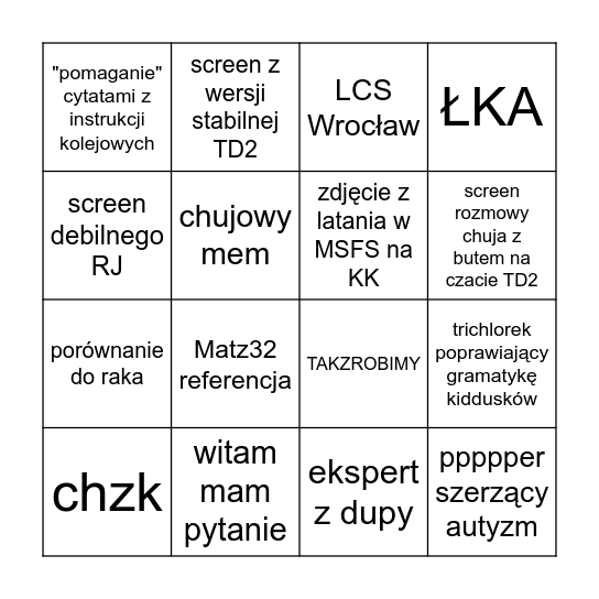 Typowy dzień na Krzykoskrzynce Bingo Card